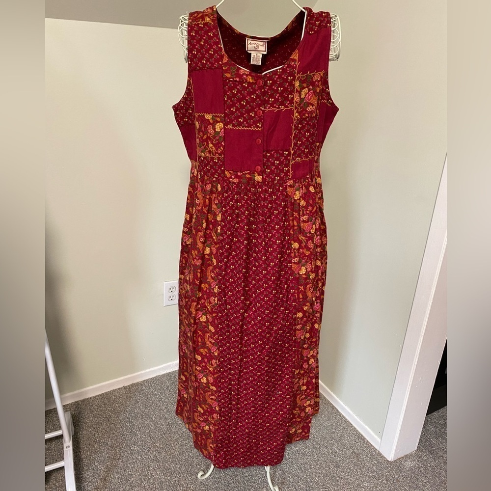 Vintage April Cornell Dress with Embroidery and Tie Back, size medium